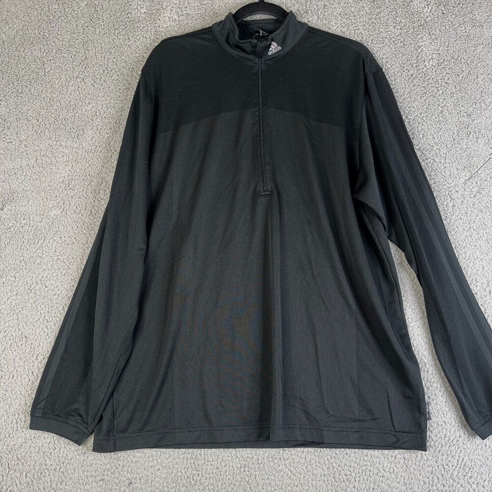 ADIDAS Jacket Men L Black 1/4 Zip Sweater Climacool Medium Weight Mesh Pullover